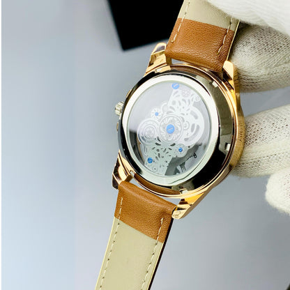 CR New Design Luxury Skeleton Watch - Leather Strap